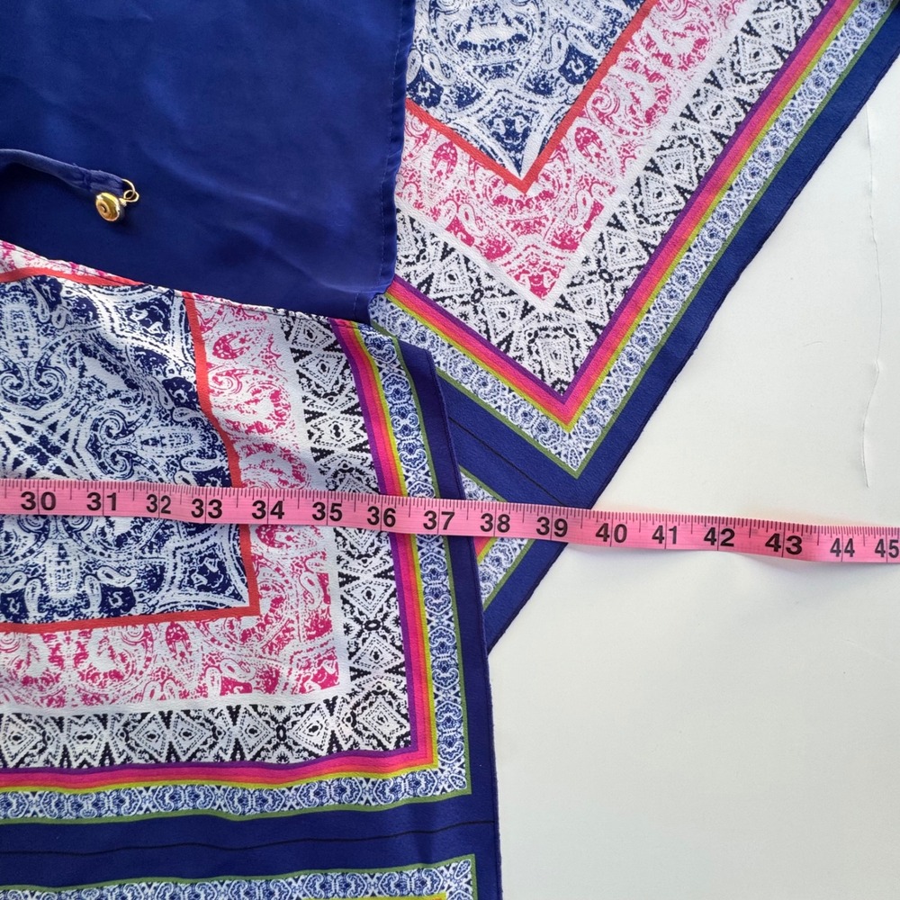 Trina Turk Silk Wrap Dress Womens Blue Pink Paisley Handkerchief Hem Resortwear - Picture 15 of 15